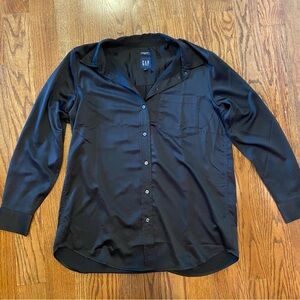 Gap Women’s Boyfriend Shirt Satin Buttondown Shirt Black Size M